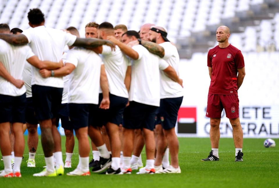 Steve Borthwick watches the England squad practise in Marseille on Friday  (PA)