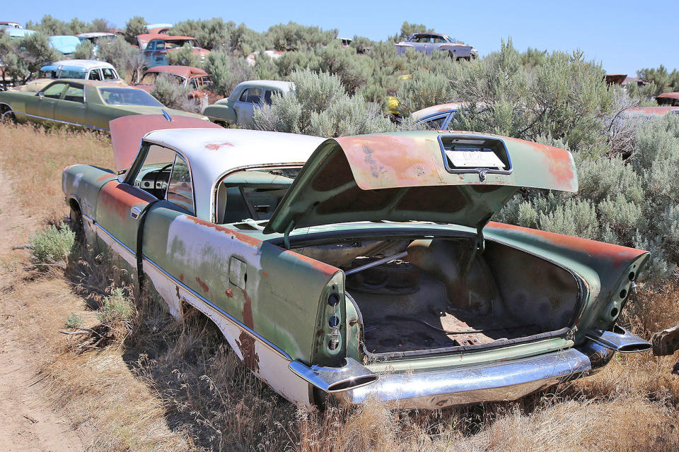 <p>Seeing as Chrysler pulled the plug on Desoto way back in 1961, it’s very rare to find one in a salvage yard. It’s even more unusual when the car in question is a 1957 Fireflite Sportsman hardtop. Of the 28,430 Fireflites to find buyers, less than 7217 were Sportsman hardtops. The car resides in L&L Classic Auto of Wendell, Idaho.</p>