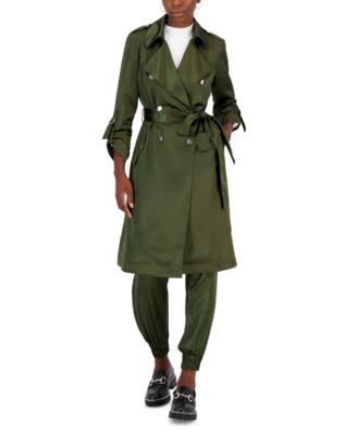INC International Concepts - Women's Satin Roll-Tab-Sleeve Trench Coat