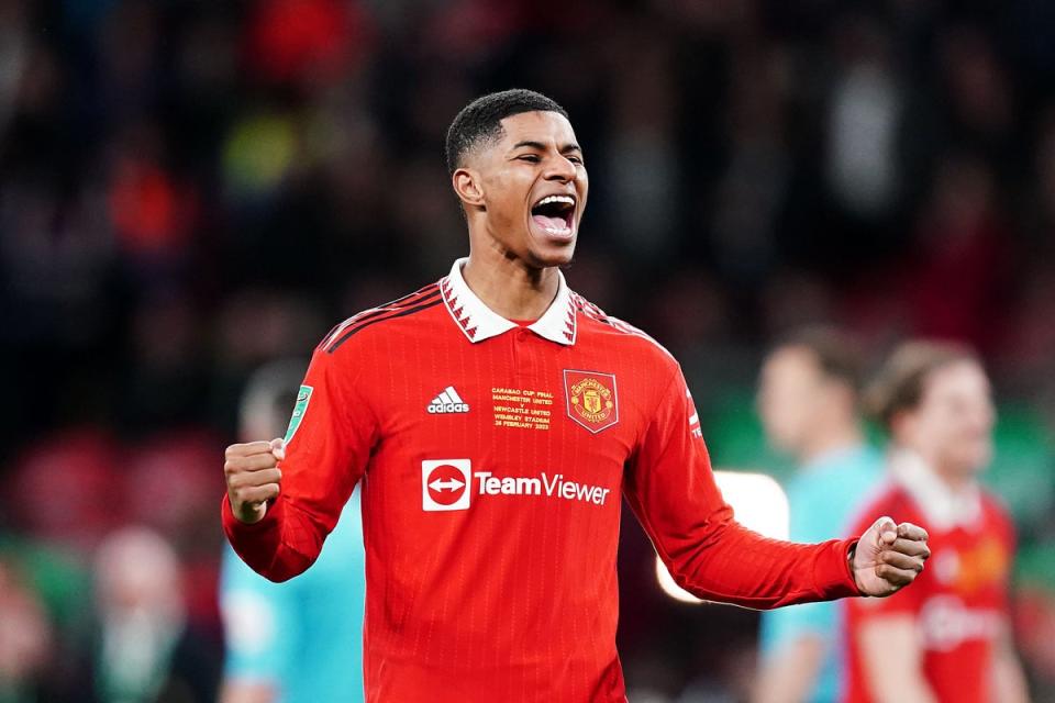 Marcus Rashford celebrates victory at Wembley (David Davies/PA) (PA Wire)