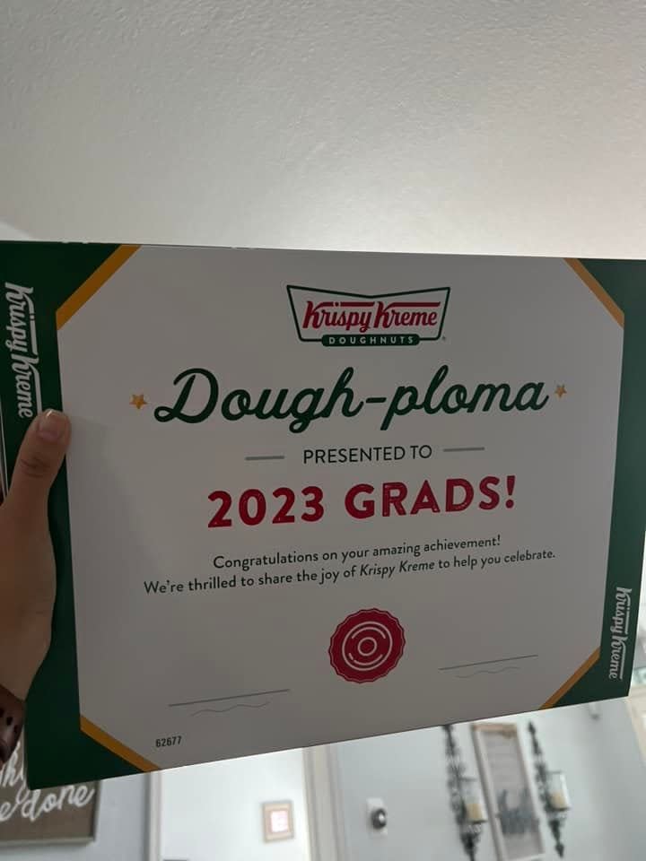 All high school graduates can get a free box of doughnuts today, May 24 at Krispy Kreme shops. The box even has a fun graduation theme.