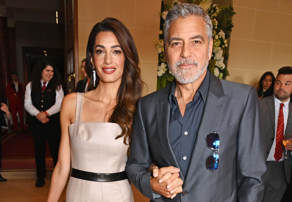 LONDON, ENGLAND - MAY 16: Amal Clooney and George Clooney attend The Prince's Trust and TKMaxx & Homesense Awards 2023 at the Theatre Royal Drury Lane on May 16, 2023 in London, England. (Photo by Dave Benett/Getty Images)