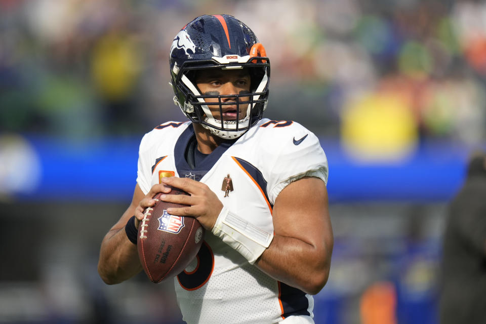 Denver Broncos quarterback Russell Wilson had another terrible game in a loss to the Rams.  (AP Photo/Jae C. Hong)