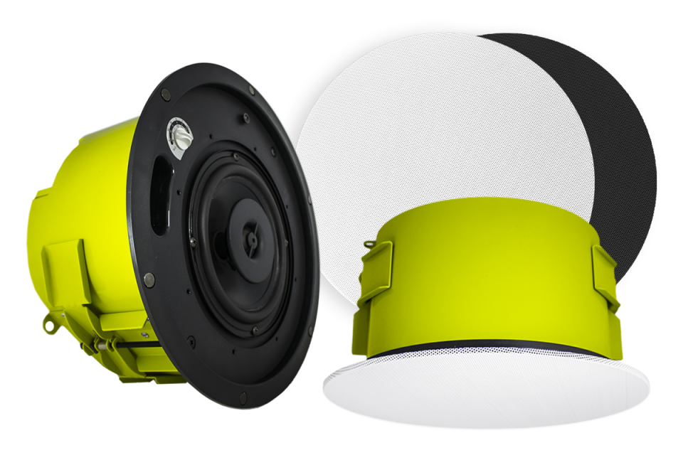 The SoundTube ceiling speakers in green.