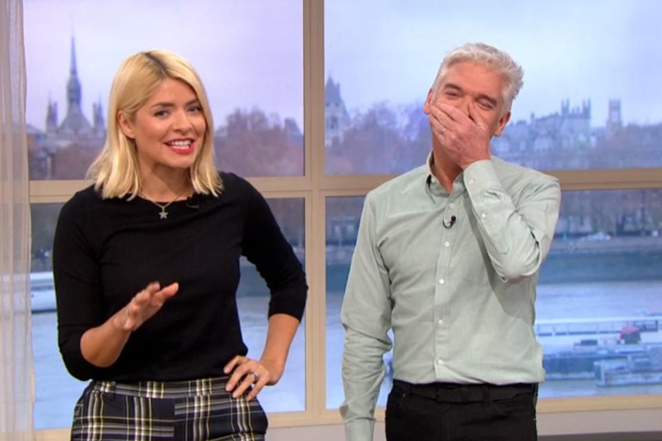 Slip-up: Schofield got the giggles after making the mistake (ITV)