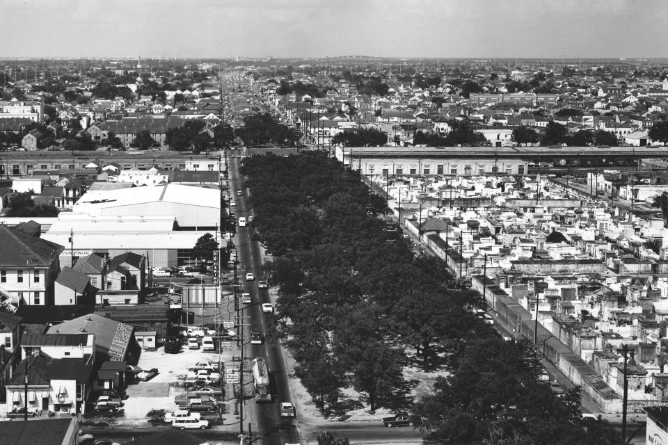 This photo provided by the City Archives & Special Collections, New Orleans Public Library shows an aerial view of Claiborne Avenue lined with oak trees in the heart of New Orleans in August 1968. Soon after this photo was taken, an expressway was constructed on top of Claiborne Avenue — ripping up the oak trees and tearing apart a street sometimes called the “Main Street of Black New Orleans.". (City Archives & Special Collections, New Orleans Public Library via AP)
