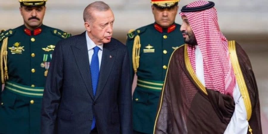 Turkish President Recep Tayyip Erdogan and Saudi Arabia's Crown Prince Mohammed bin Salman during a meeting on July 17