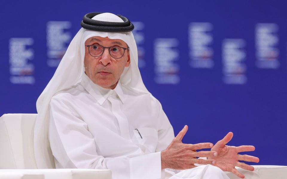 Akbar Al Baker told the Qatar Economic Forum that not enough sustainable aviation fuel is being produced to reach the International Air Transport Association&#39;s net zero goals. - Christopher Pike/Bloomberg