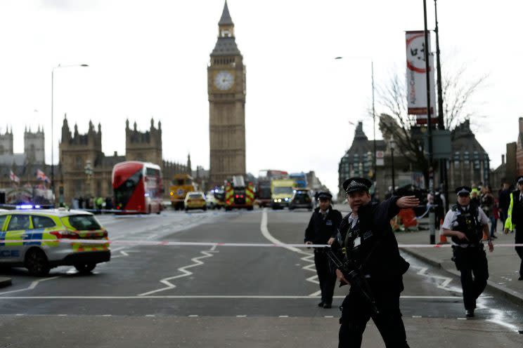 Eyewitnesses reported seeing a car crash into crowds on Westminster Bridge (Picture: Yui Mok/PA via AP)