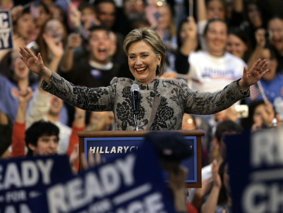 Sen. Hillary Clinton celebrates a primary victory