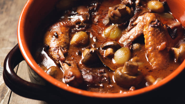 Coq au vin in a pot