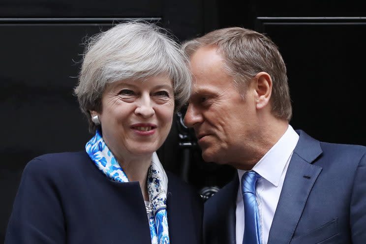 Theresa May faces an uphill struggle to get a good deal with her European counterparts, including EC president Donald Tusk (Dan Kitwood/Getty Images)