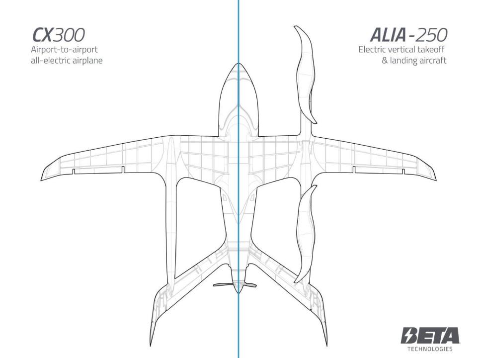 A side-by-side drawing of the CX300 vs the ALIA-250 showing the propeller difference.