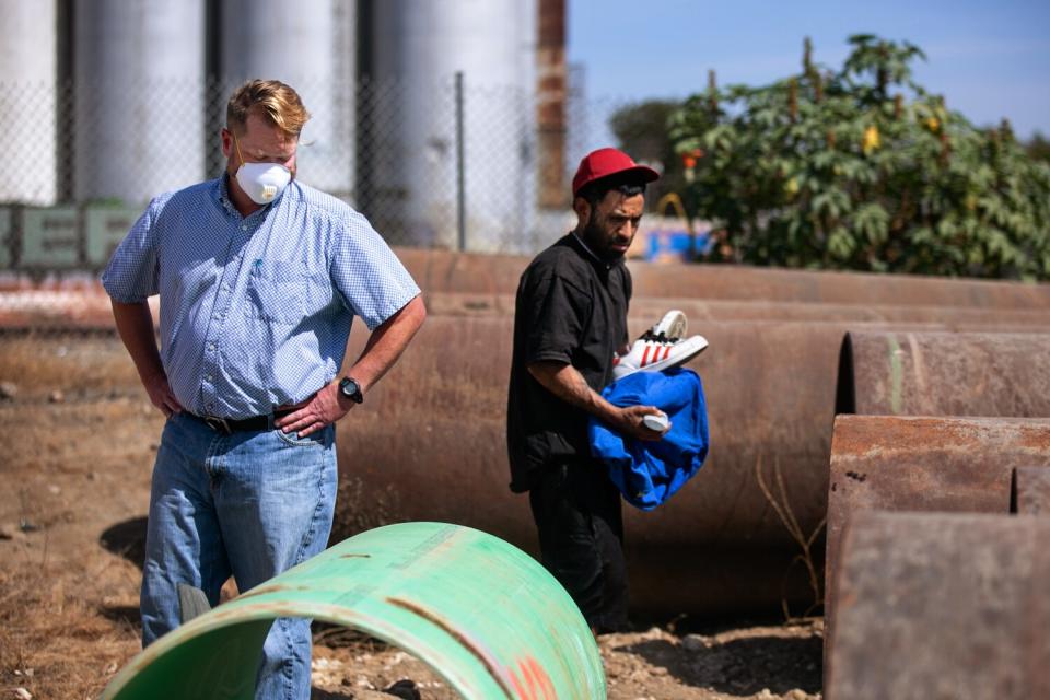 Homeless man asked to leave the sewer pipes being stored in Fresno