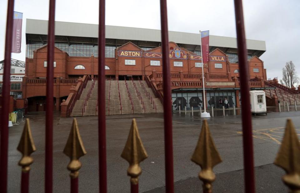 A view of locked gates at Villa Park, home of Aston Villa.