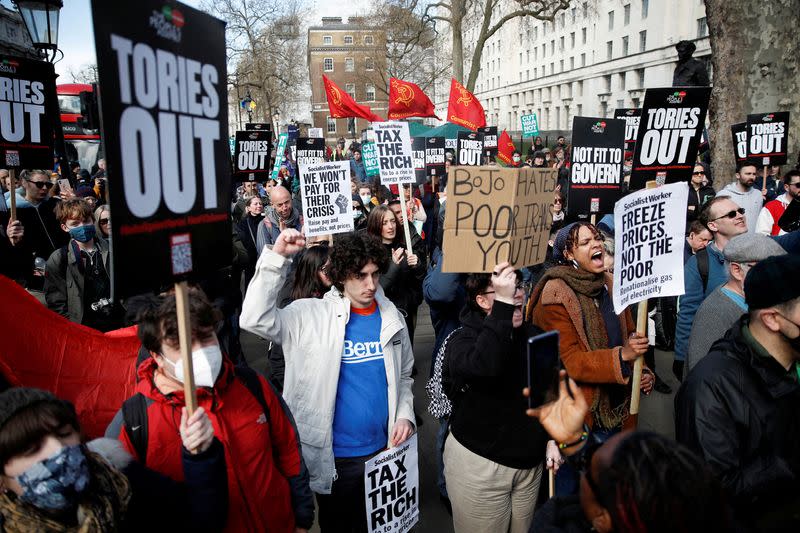 FILE PHOTO: Protest about the rising cost of living outside Downing Street in London