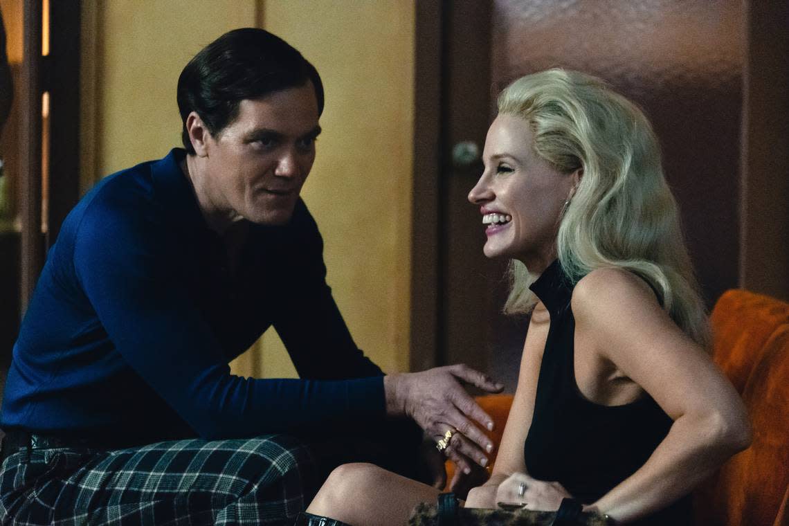 Michael Shannon (left) as George Jones and Jessica Chastain as Tammy Wynette in GEORGE & TAMMY.