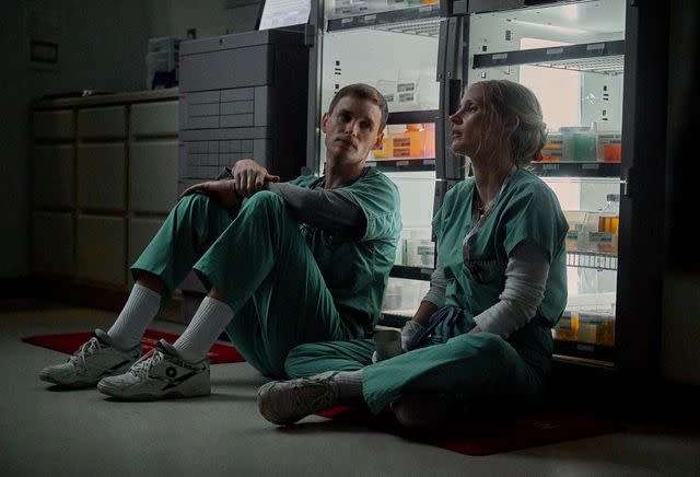 <p>JoJo Whilden/Netflix</p> Eddie Redmayne and Jessica Chastain in 'The Good Nurse,' 2022