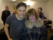 Celebrity photos: Olly Murs is mid-way through a UK tour. He was, however, a bit surprised when playing a show in Scotland to have a showbiz visitor. He tweeted this snap of him and Susan Boyle – and we can’t tell who looks happier to be there.