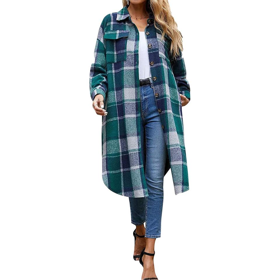 Plaid Shirt Jacket Loose Button Down Shacket Coat