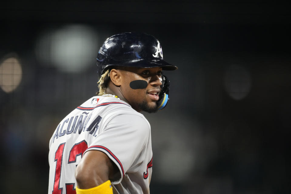 Atlanta Braves outfielder Ronald Acuña Jr. had a monster showing this weekend against the Dodgers. (AP Photo/David Zalubowski)