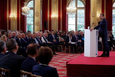 French President Emmanuel Macron delivers a speech during the annual French ambassadors' conference at the Elysee Palace in Paris, France, August 27, 2018. REUTERS/Philippe Wojazer/Pool