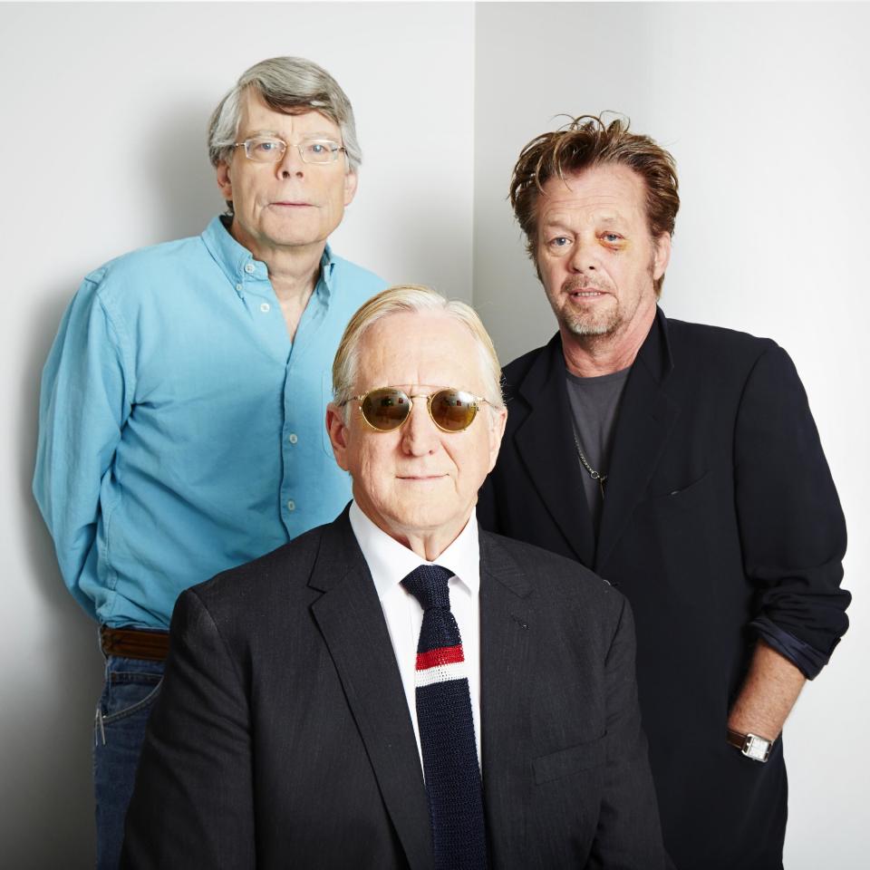 This June 3, 2013 photo shows, from left, Stephen King, T Bone Burnett and John Mellencamp posing for a portrait in New York. The trio are collaborating on a musical, "Ghost Brothers of Darkland County." A traveling production will begin later this year. (Photo by Dan Hallman/Invision/AP)