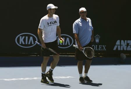 Tennis - Australian Open - Melbourne Park, Melbourne, Australia - 19/1/17 Britain's Andy Murray talks with coach Ivan Lendl during a training session. REUTERS/Issei Kato