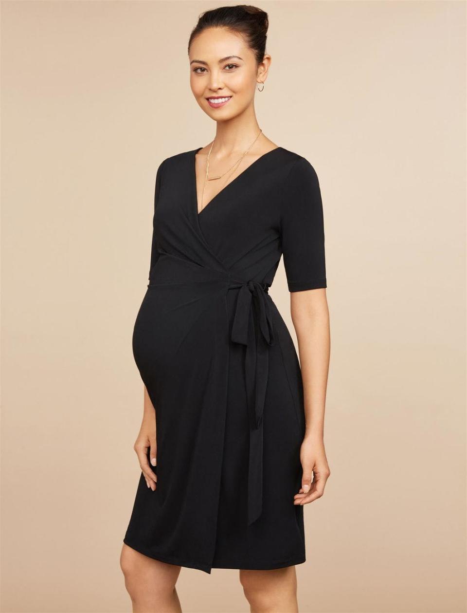 Motherhood Maternity Waist Tie Surplice Maternity Dress