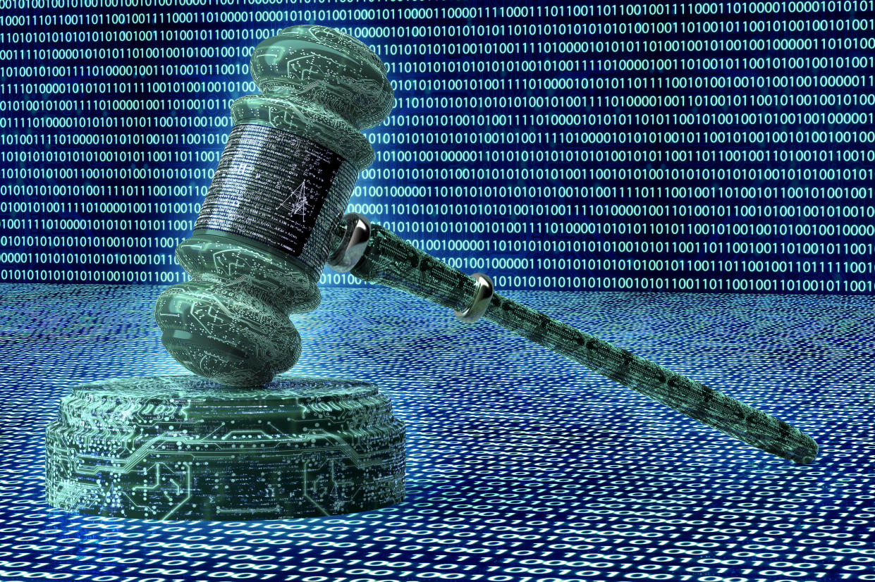 3D illustration of cyber gavel. 