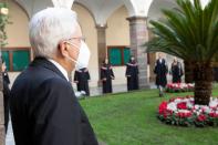 Italian President Sergio Mattarella attends a ceremony on the tenth anniversary of the death of former Italian President Francesco Cossiga, at the University of Sassari