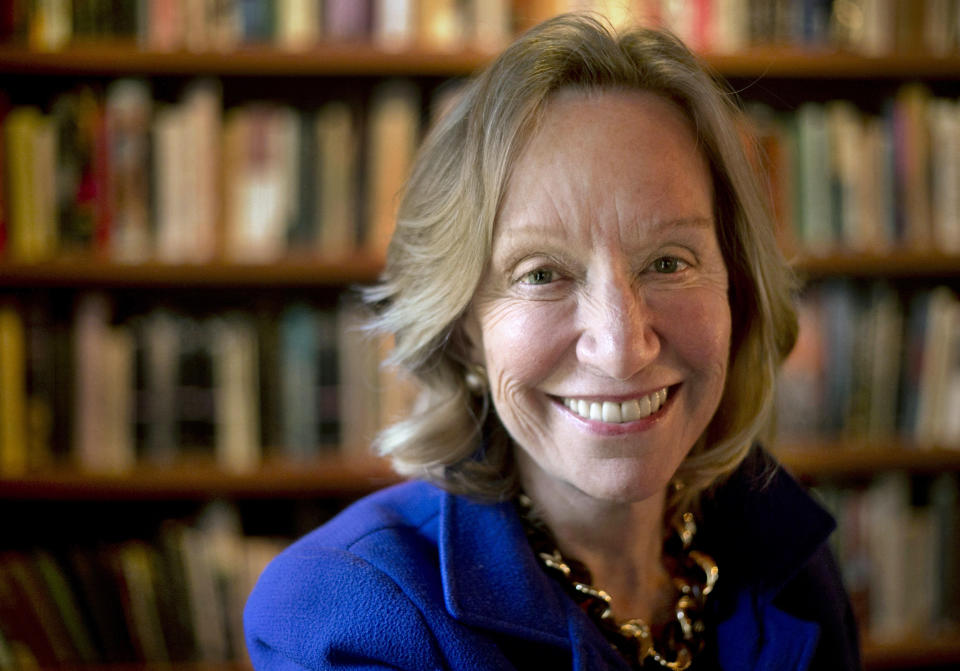 FILE - In this Oct. 7, 2013, file photo, author Doris Kearns Goodwin poses for a portrait at her home in Concord, Mass. Goodwin is the executive producer of the History channel’s six-hour docudrama, "Washington," that airs Sunday, Feb. 16, 2020, through Tuesday. (AP Photo/Steven Senne, File)