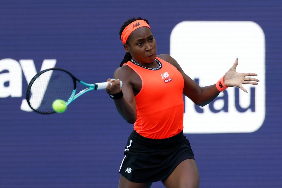 Coco Gauff, competing at the Miami Open on March 25, 2023.