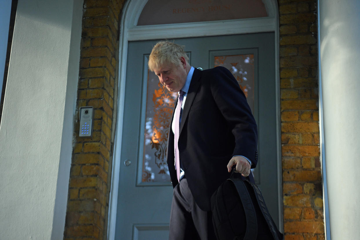 Boris Johnson leaving his home in south London, ahead of ballots which will see the contenders for the Conservative party leadership reduced to two by the end of the day.