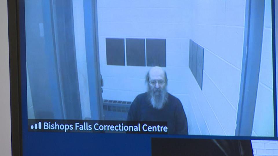 Bruce Escott appears via video from the Bishop's Falls correctional centre Friday morning.  (Dan Arsenault/CBC - image credit)