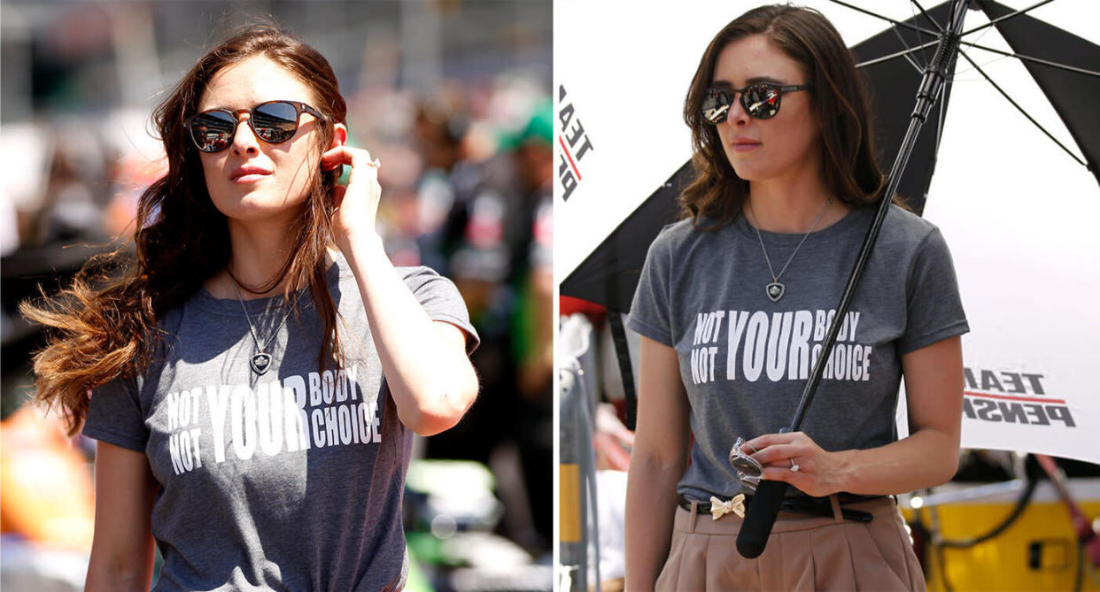 Ashley Welch and Hailey McDermott, not pictured, made a stand at the Indy 500 qualifiers. [Photo: Getty]