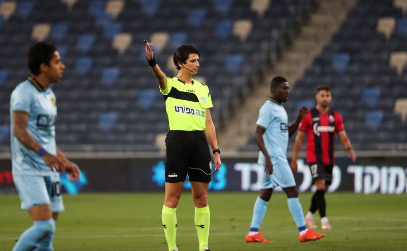 Sapir Berman referees an Israeli Premier League soccer match in Haifa