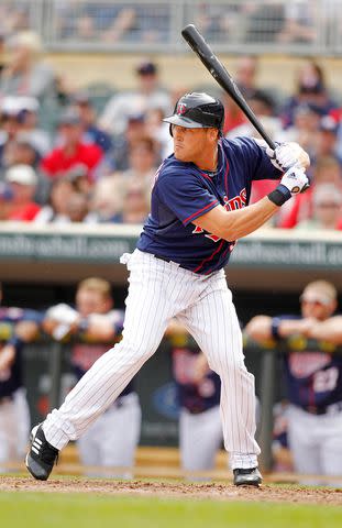 <p>Bruce Kluckhohn/Minnesota Twins/Getty</p> Sean Burroughs on April 14, 2012 at Target Field in Minneapolis, Minnesota.