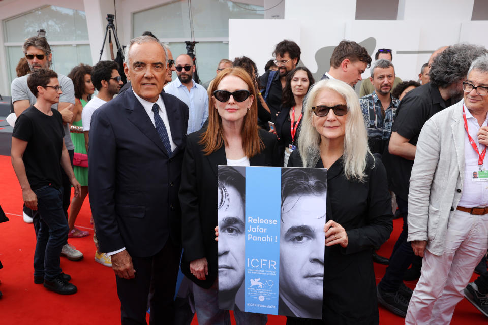 Alberto Barbera, Julianne Moore, and Sally Potter. - Credit: Victor Boyko/Getty Images