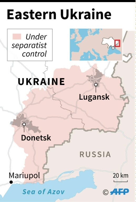Map of eastern Ukraine locating the area occupied by pro-Russian separatist forces. The UN's top court will on Wednesday rule on Ukraine's complaint against Russia