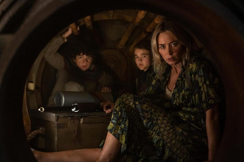Noah Jupe, Millicent Simmonds, and Emily Blunt in 'A Quiet Place Part II'