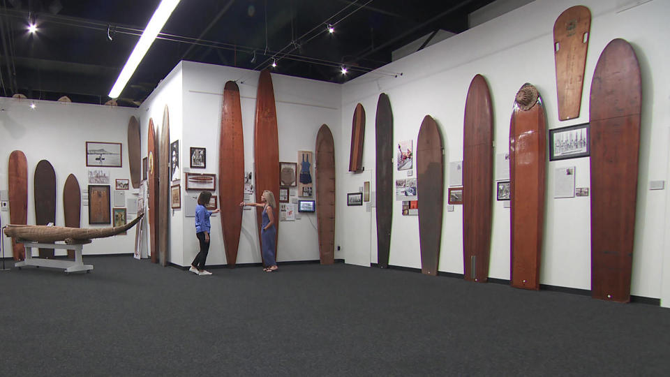 An exhibit of historic surfboards at the Surfing Heritage and Culture Center in San Clemente, Calif. / Credit: CBS News