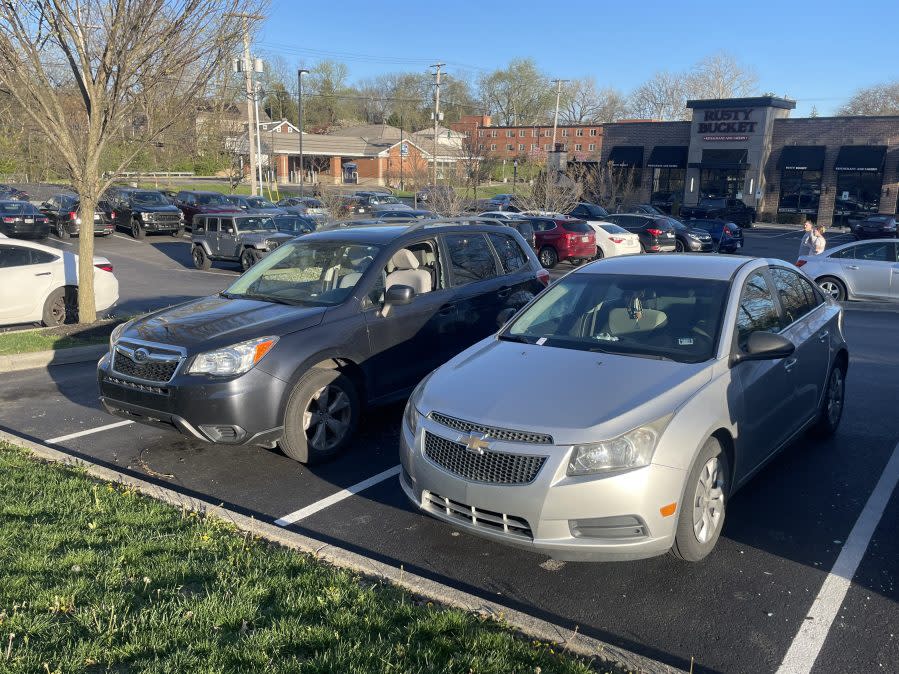 Photo taken at the Rusty Bucket on North High Street in Columbus showing the windows smashed out of several vehicles. (JACKIE GILLIS/NBC4)