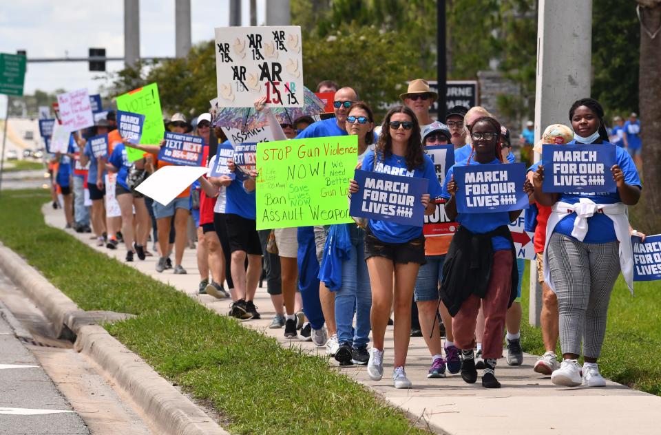 Hundreds showed up at the West Melbourne Community Park Saturday for the March for Our Lives protest against gun violence. 