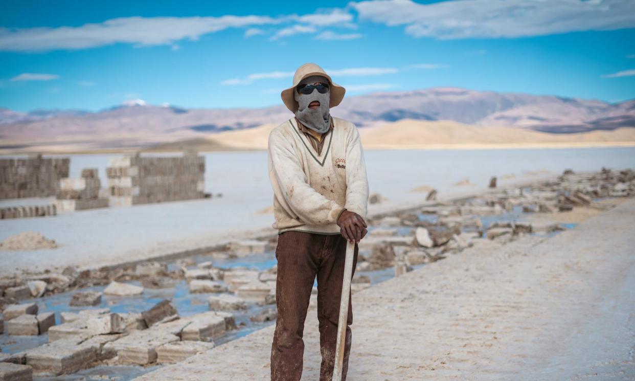 <span>Antonio Calpanchay, 45, has cut and sold blocks of salt from the Salinas Grandes, in northern Argentina, since he was 12.</span><span>Photograph: John Owens/The Guardian</span>