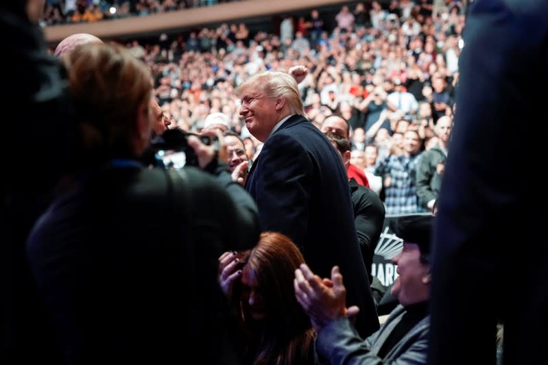 U.S. President Donald Trump arrives to watch a mixed martial arts fight in Madison Square Garden in New York, New York.