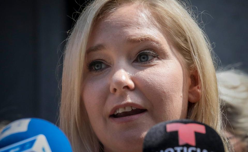 Virginia Roberts Giuffre at news conference outside a Manhattan court in New York on Aug. 27, 2019.