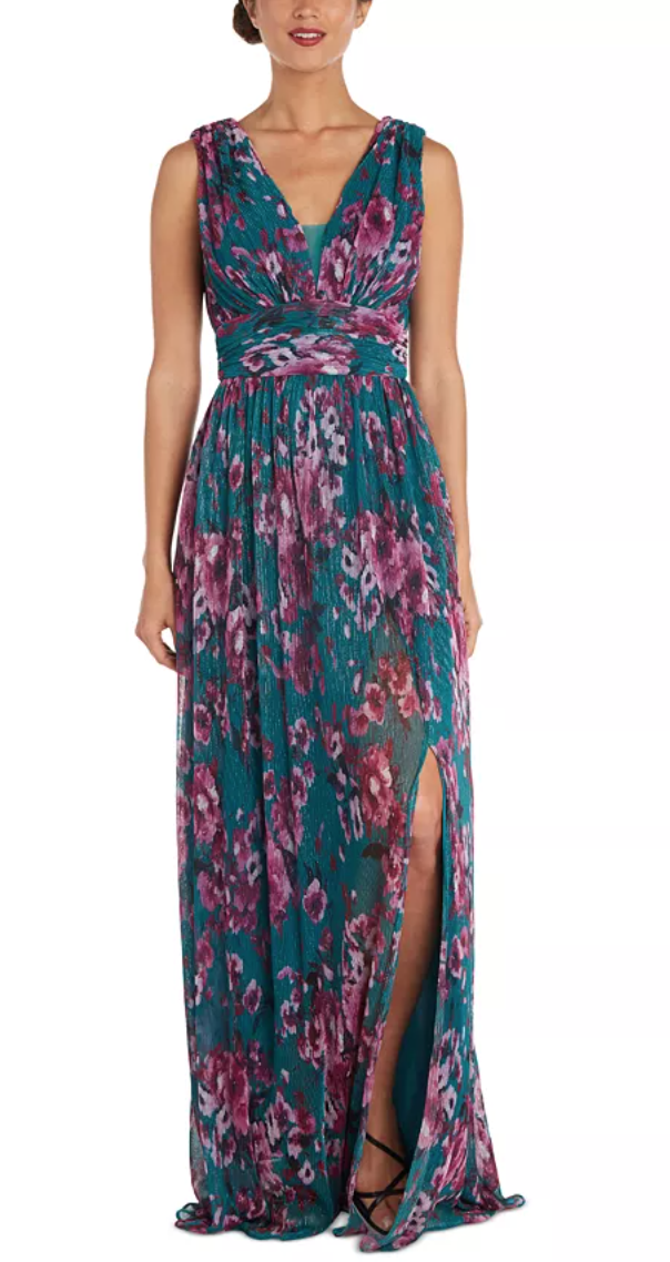 Nightway Floral Pleated Gown