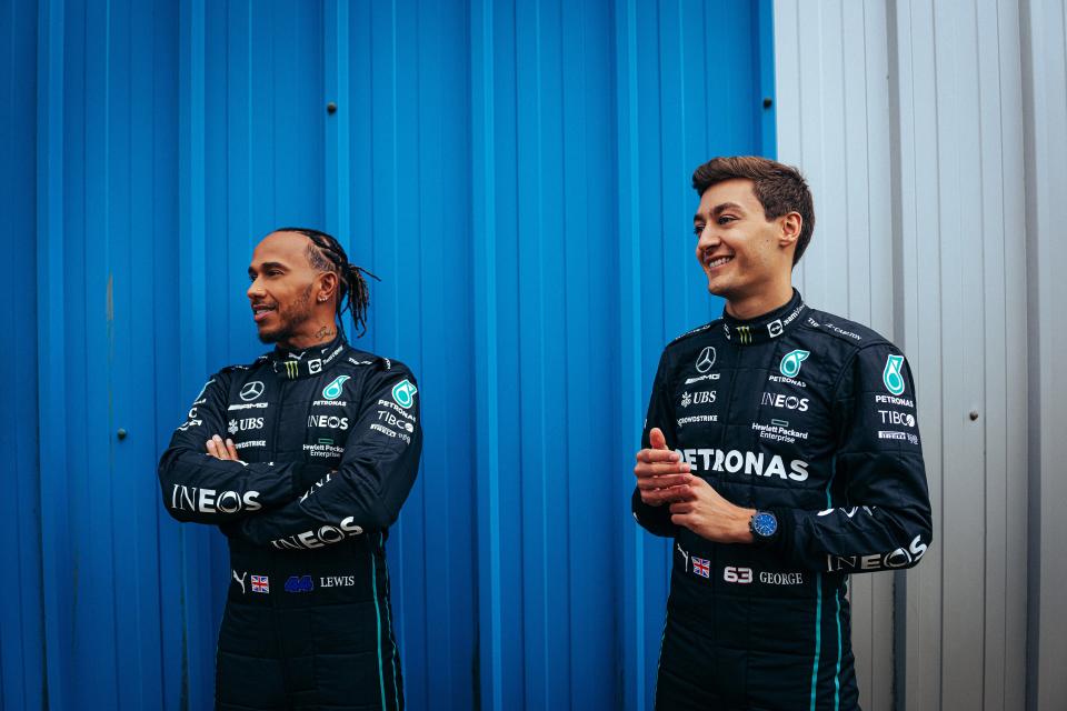 George Russell, right, will partner Lewis Hamilton this season (Mercedes-AMG/PA) (PA Media)