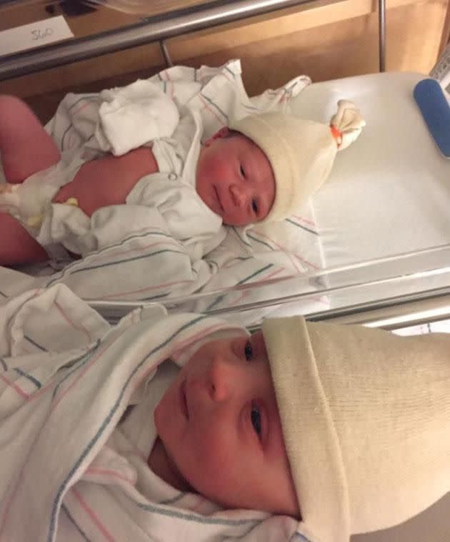 The twins welcomed a boy and a girl just hours apart. Photo: Facebook